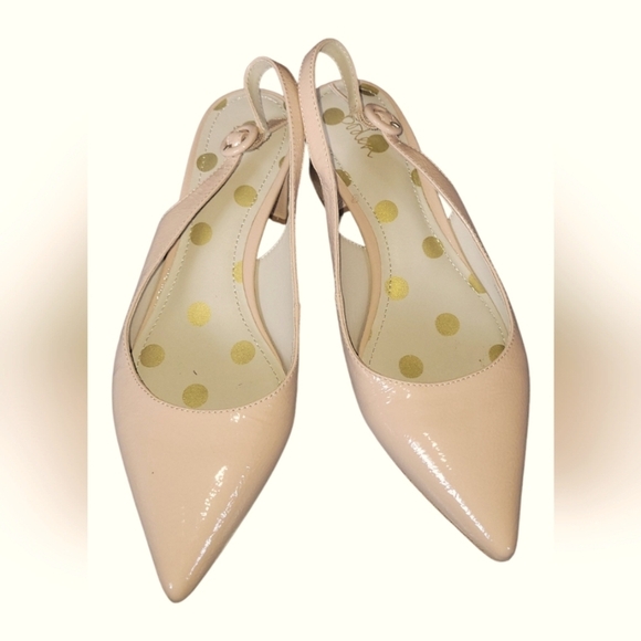 Boden Women's Beige Patent Leather Annie Pointed Toe Slingback Buckle Sz 38 - Picture 1 of 9